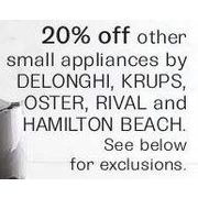 20% Off Select Small Appliances by DeLonghi, Krups, Oster, Rival and Hamilton Beach