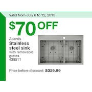 Atlantis Stainless Steel Sink with Removable Grates - $259.99 ($70.00 Off)