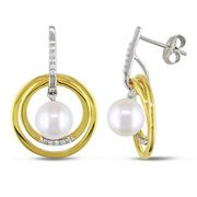 Freshwater Pearl and Diamond Circle Earrings - $179.40