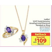 Ladies' 10Kt Gold Genuine Amethyst & Diamond Pendant or Ring - $109.00 ($20.00 off)