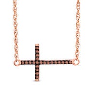 Enhanced Cognac Diamond Accent Sideways Cross Necklace in 10k Rose Gold - $139.30 ($59.70 Off)