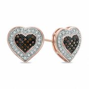 Enhanced Cognac and White Diamond Heart Frame Stud Earrings in 10K Rose Gold - $249.50 ($249.50 Off)