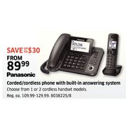 Panasonic Corded/Cordless Phone With Built-In Answering System - From $89.99 (Up to $30.00 off)