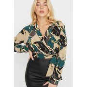 Printed Wrap Long Sleeve Cropped Blouse - $15.00 ($9.99 Off)