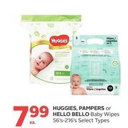 Huggies, Pampers or Hello Bello Baby Wipes - $7.99